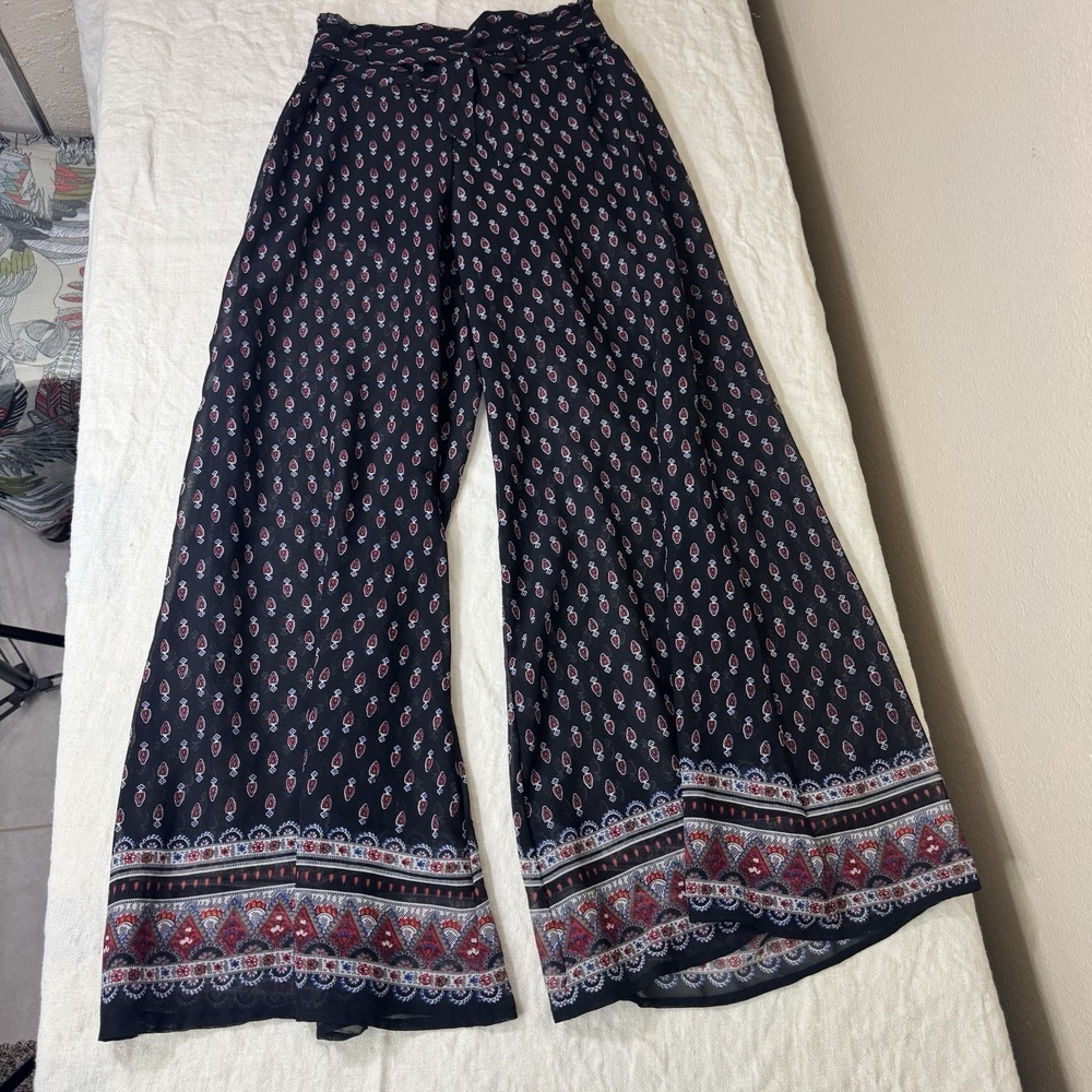 Wide Leg Palazzo Pants Womens S Sheer Paisley Boho Chic Beach‎ Festival Fairy
